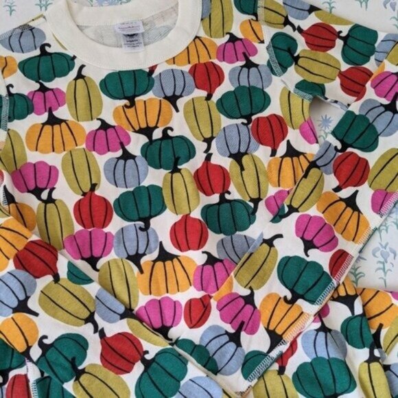 Hanna Andersson Colorful Pumpkins Kid's Pajamas 12 Organic Cotton Long Johns - Picture 3 of 6
